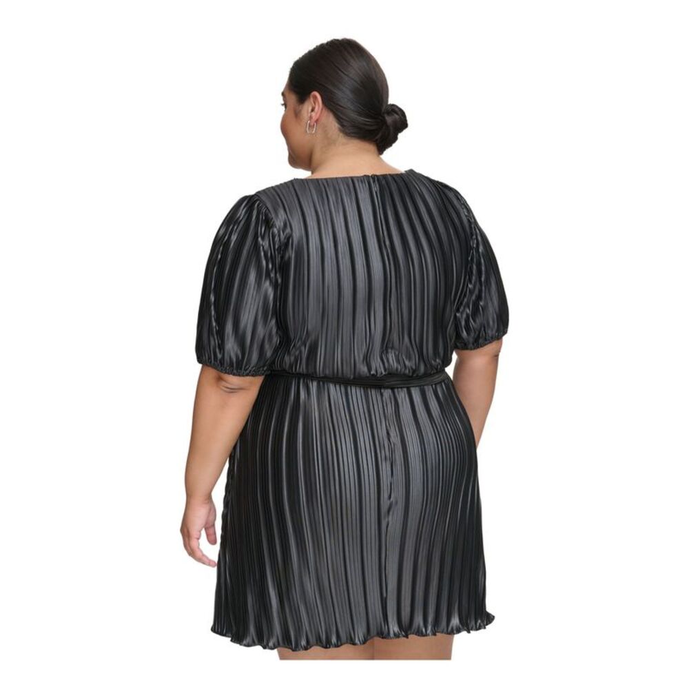 DKNY Womens Black Self-tie Belt Pouf Sleeve Short Fit + Flare Dress Plus 16W - Picture 2 of 4